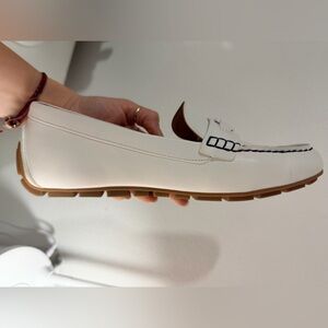 Tommy Hilfiger White Leather Penny Loafer with Brown Tread